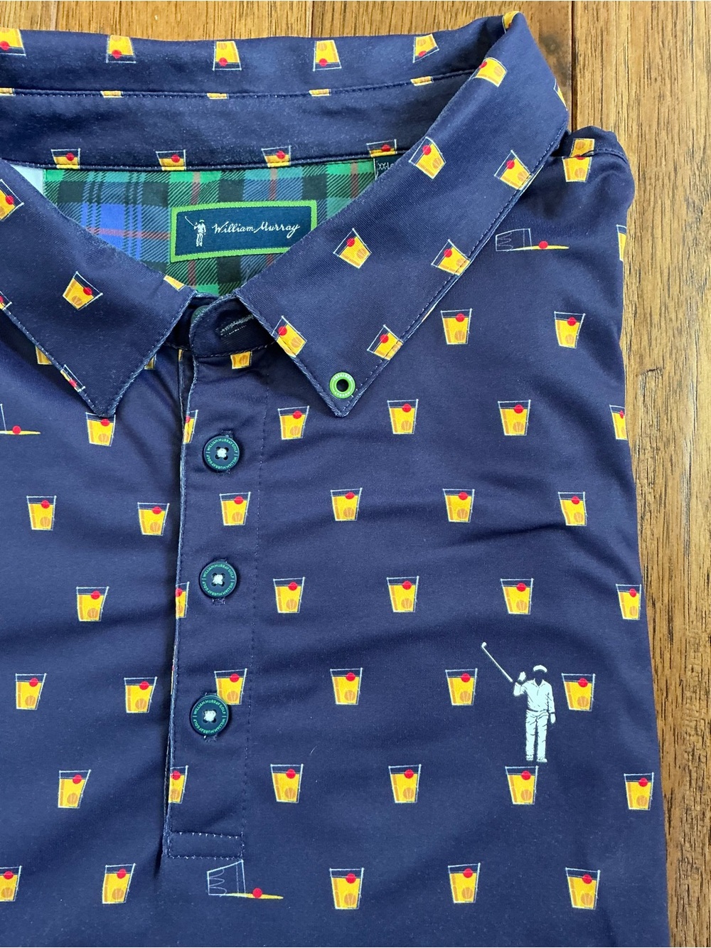 William Murray Navy Golf Polo, Old Fashioned Cocktail Pattern, XXL